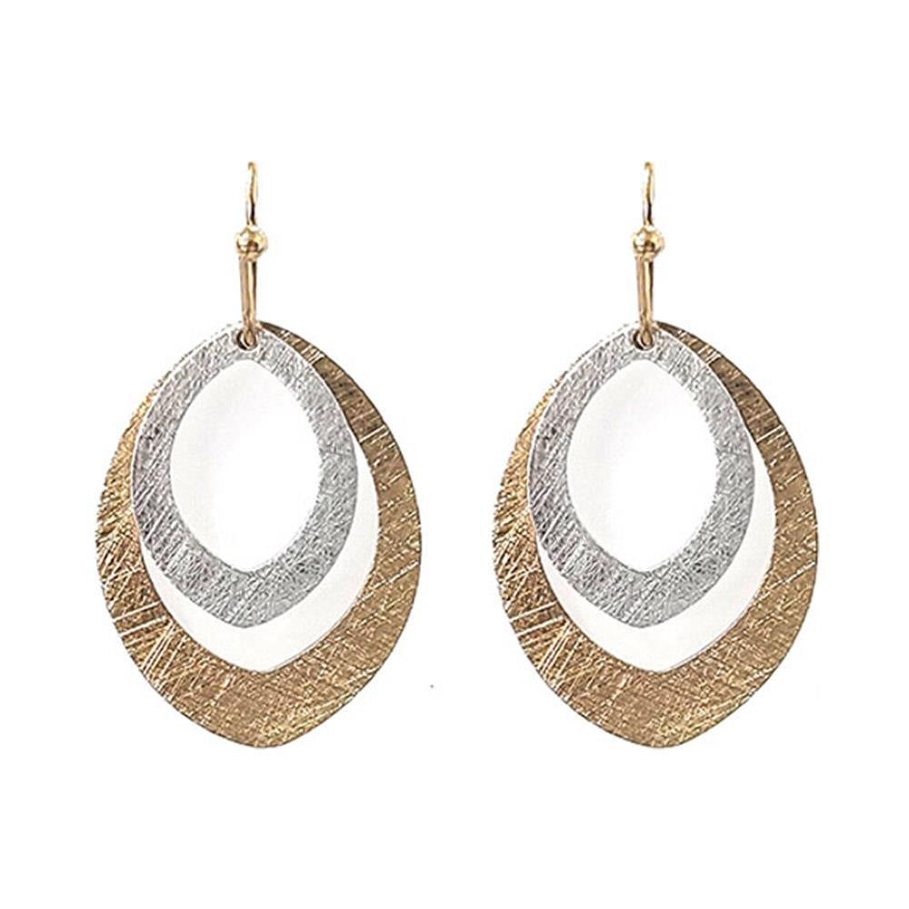 Brass Two Tone Burnished Metal Double Oval Dangle Earring