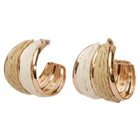 Two Tone Raffia Straw Hoop Earrings