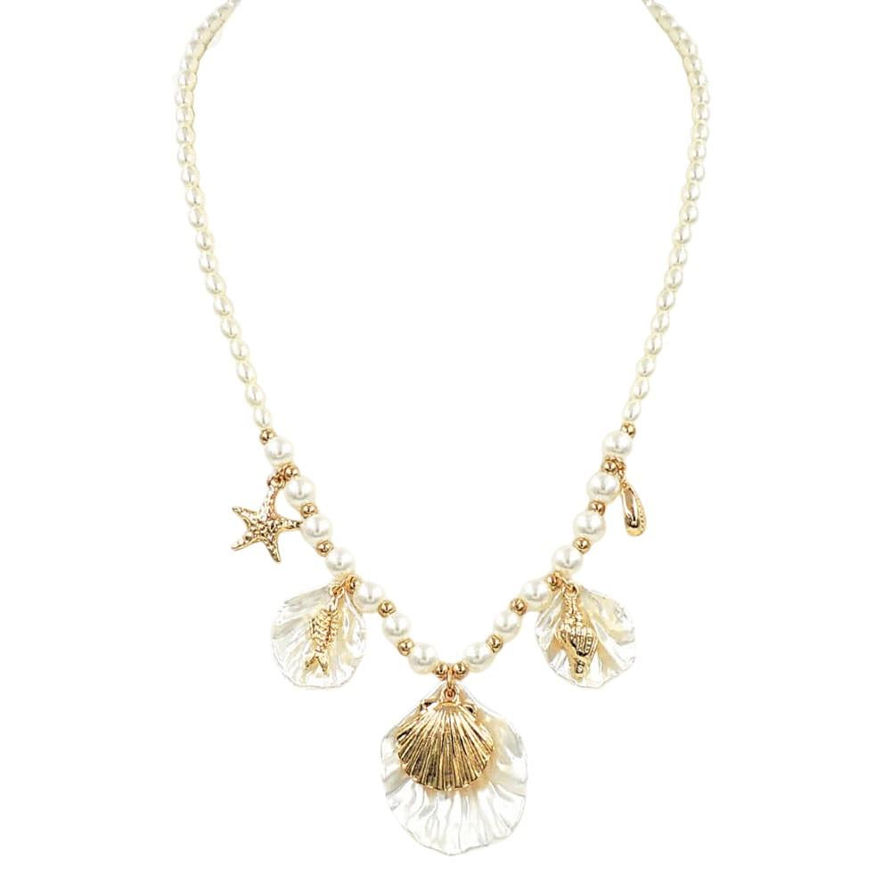 Acrylic Shell Charm Pearl Necklace