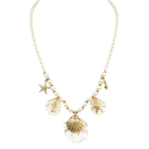 Acrylic Shell Charm Pearl Necklace