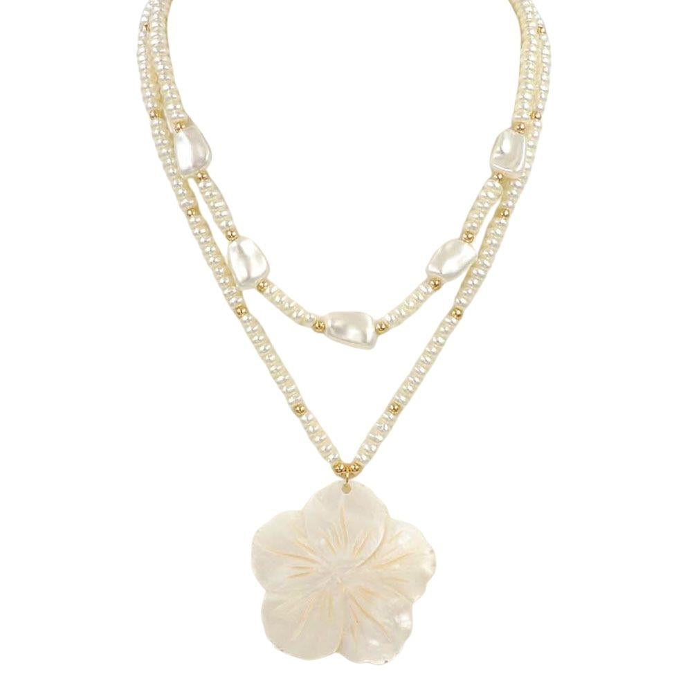 Flower Pendant Pearl Necklace