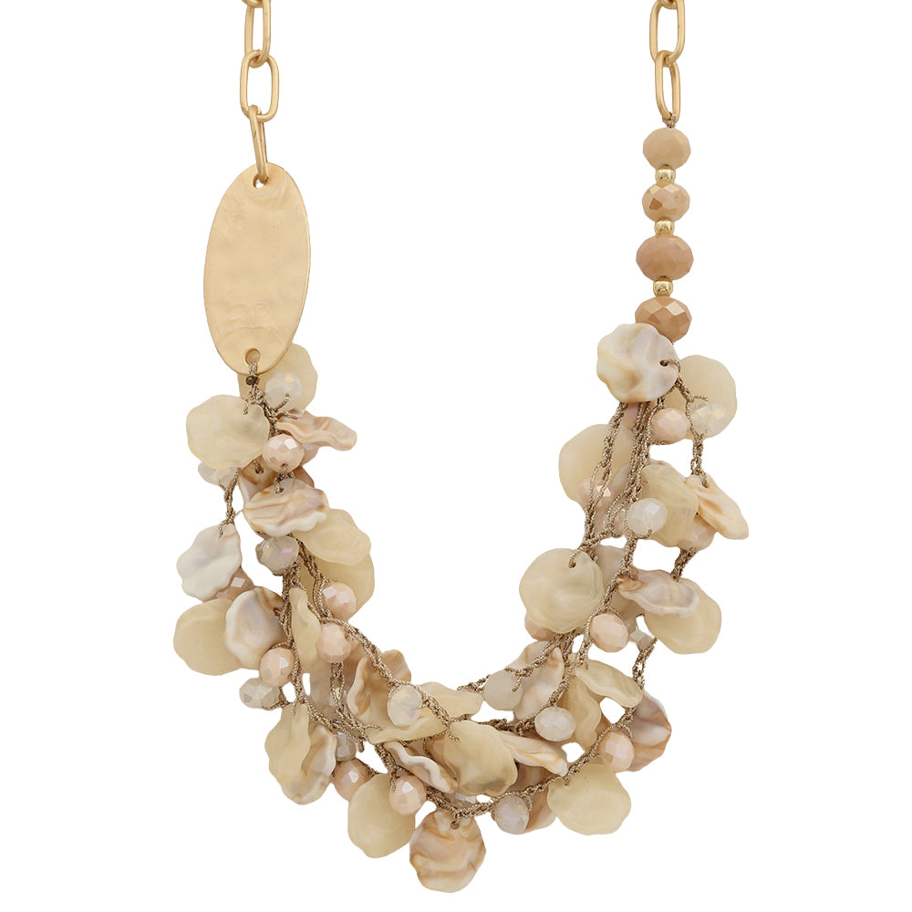 Multi Layer Bead Oval Metal Chain Link Necklace