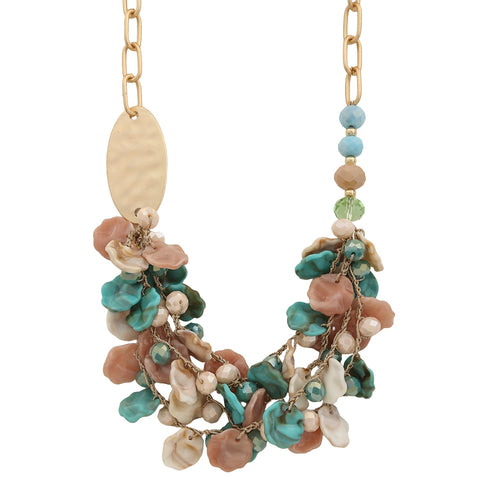 Multi Layer Bead Oval Metal Chain Link Necklace
