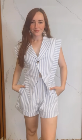 Blazer Style Top With Connected Shorts Romper