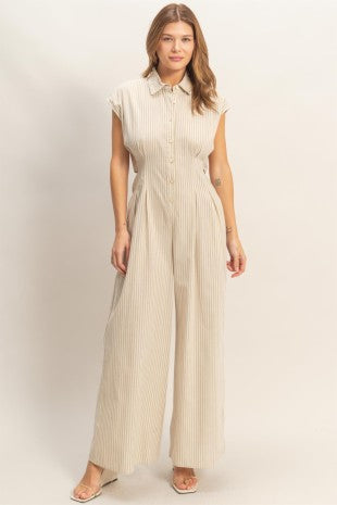 Striped Button Down Jumpsuit