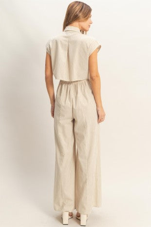 Striped Button Down Jumpsuit