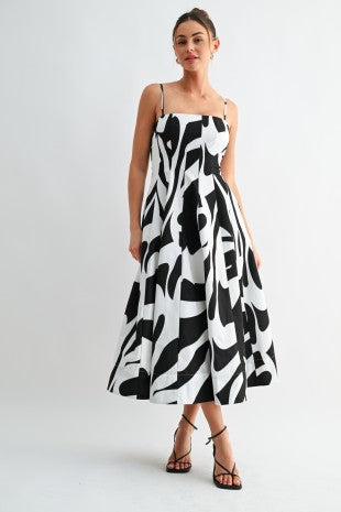 Abstract Noir Midi Dress
