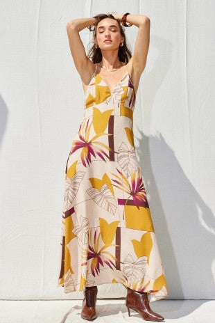 Printed Open Back Maxi Dress