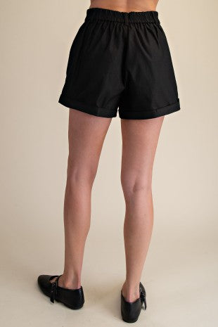 High Waist Shorts With Rolled Cuffs Hem