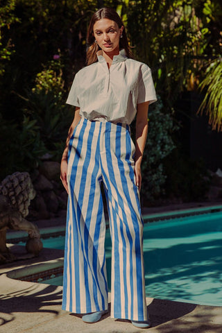 Mid-rise Wide Leg Stripe Pants
