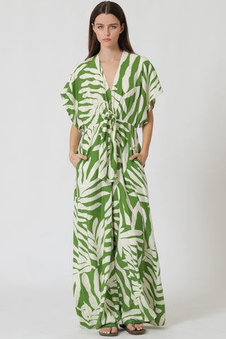 Kimono Sleeve Tie Front Chest Elastic Back Waisted Jumpsuit