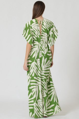 Kimono Sleeve Tie Front Chest Elastic Back Waisted Jumpsuit