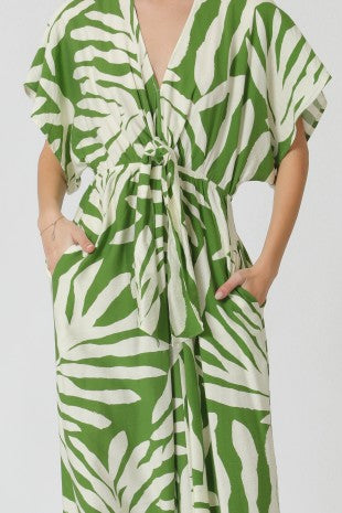 Kimono Sleeve Tie Front Chest Elastic Back Waisted Jumpsuit