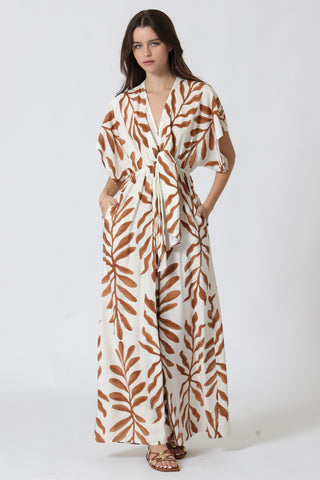 Kimono Sleeve Tie Front Back Waisted Jumpsuit