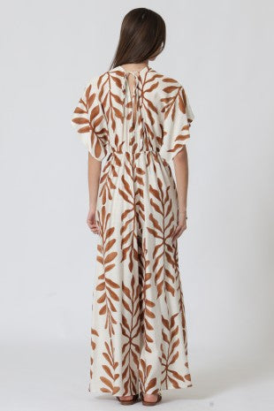Kimono Sleeve Tie Front Back Waisted Jumpsuit