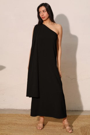 Washed Twill Shoulder Drape Maxi Dress