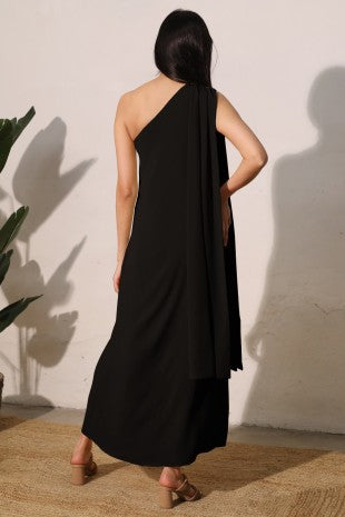 Washed Twill Shoulder Drape Maxi Dress