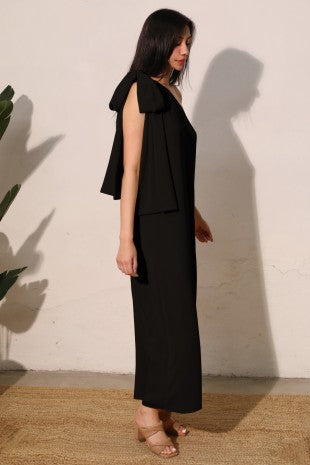 Washed Twill Shoulder Drape Maxi Dress