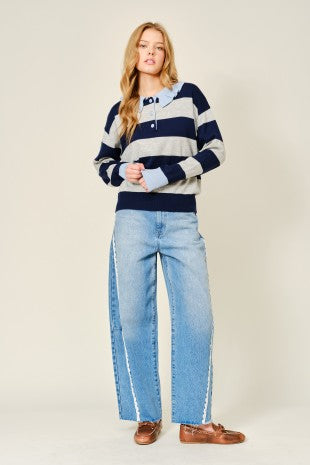 Lace Side Line Detail Barrel Denim Pants
