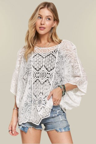 Batwing Sleeves Crochet Lace Blouse