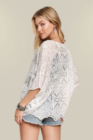 Batwing Sleeves Crochet Lace Blouse