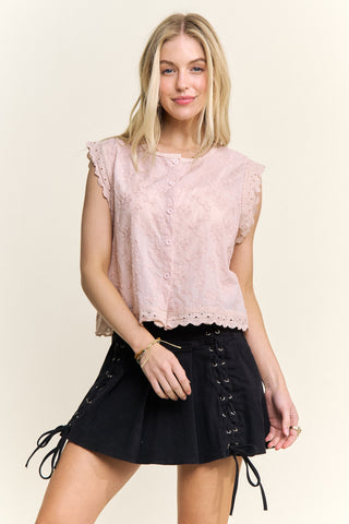 Sleeveless Eyelet Lace Trim Blouse