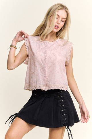 Sleeveless Eyelet Lace Trim Blouse