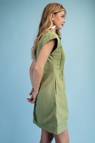 Pin-tuck Detail Mini Shirt Dress