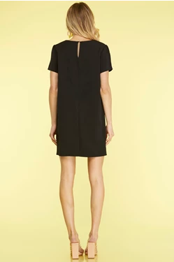 SHORT SLEEVE SHIFT WOVEN DRESS