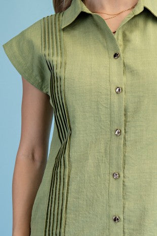 Pin-tuck Detail Mini Shirt Dress