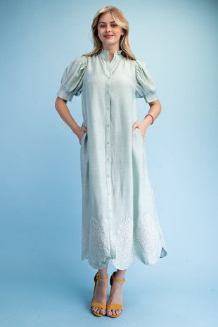 Embroidered Button Down Midi Dress