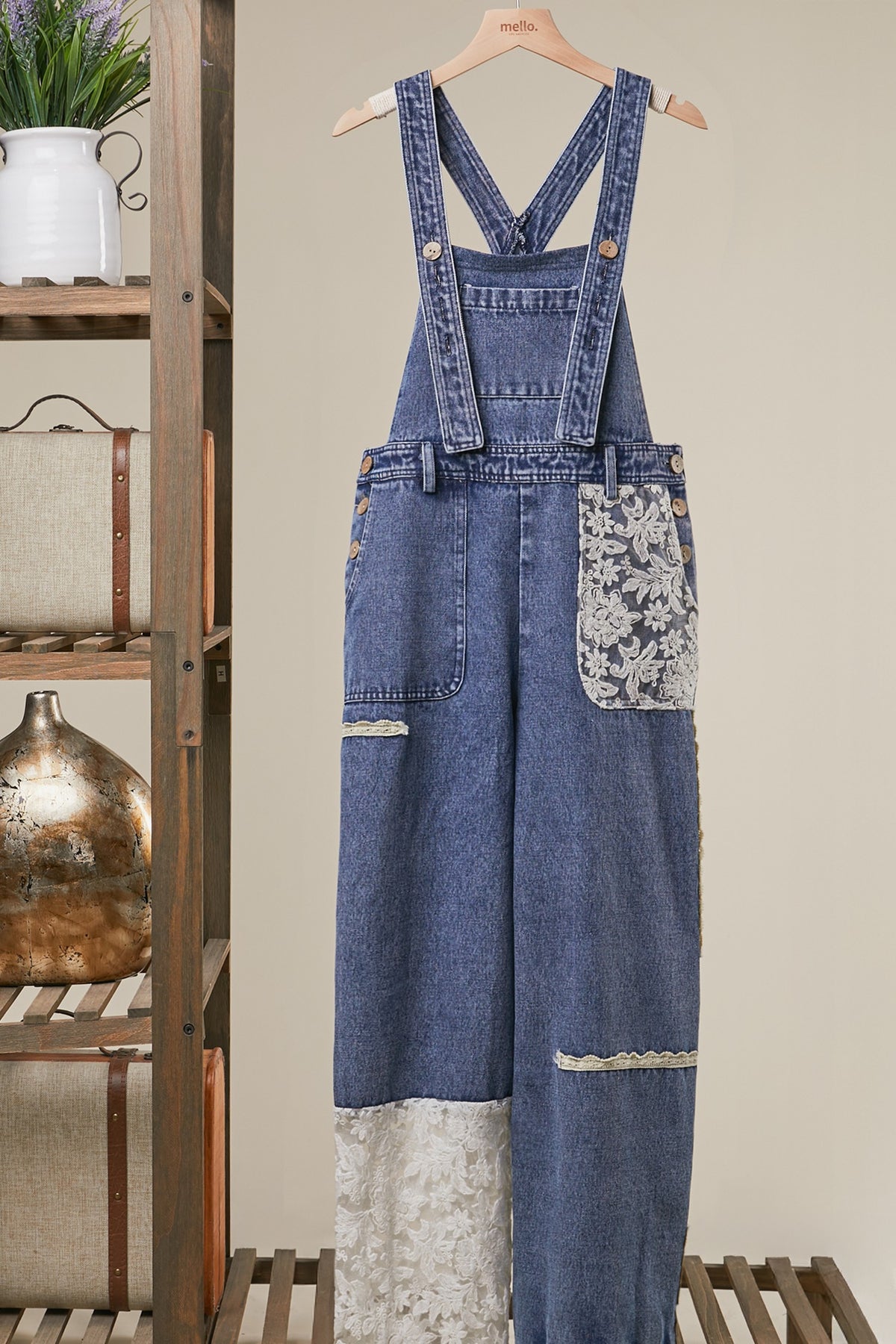 Boho Lace Panel Denim Overall