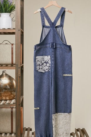 Boho Lace Panel Denim Overall