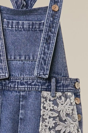 Boho Lace Panel Denim Overall