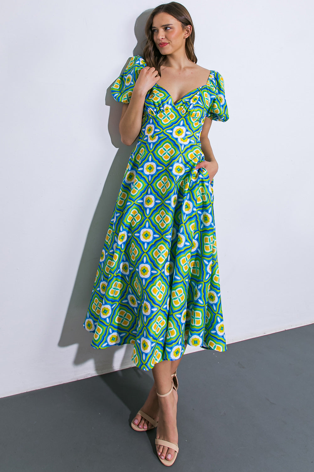 Printed Woven Midi Dress