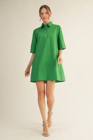 Pearl Button Accent Solid Shift Dress