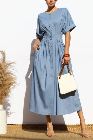 Loose Fit Denim Shirt Midi Dress