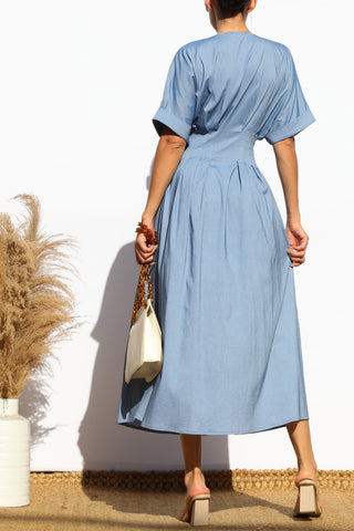 Loose Fit Denim Shirt Midi Dress