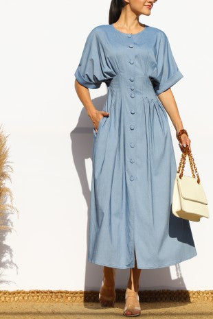 Loose Fit Denim Shirt Midi Dress