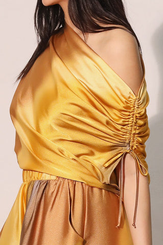 Ombre Satin Asymmetrical Drawstring Top