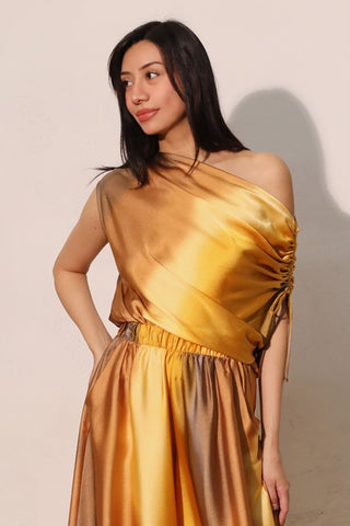 Ombre Satin Asymmetrical Drawstring Top