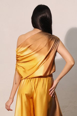 Ombre Satin Asymmetrical Drawstring Top