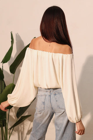 Washed Poly Silk Voluminous Off Shoulder Top