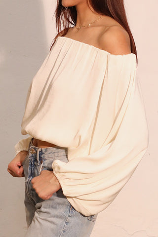 Washed Poly Silk Voluminous Off Shoulder Top
