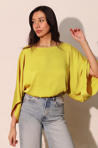 Washed Poly Silk Kimono Bubble Top