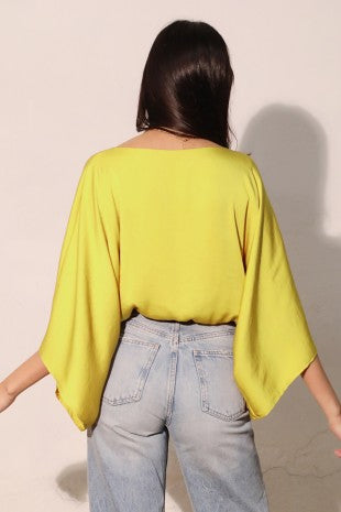 Washed Poly Silk Kimono Bubble Top