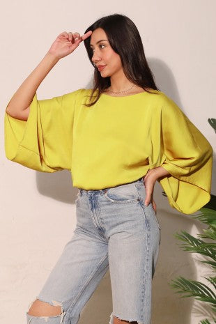 Washed Poly Silk Kimono Bubble Top