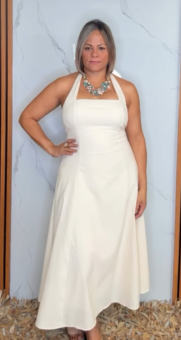 Halter Neck Self-tie Back Smocked Midi Dress