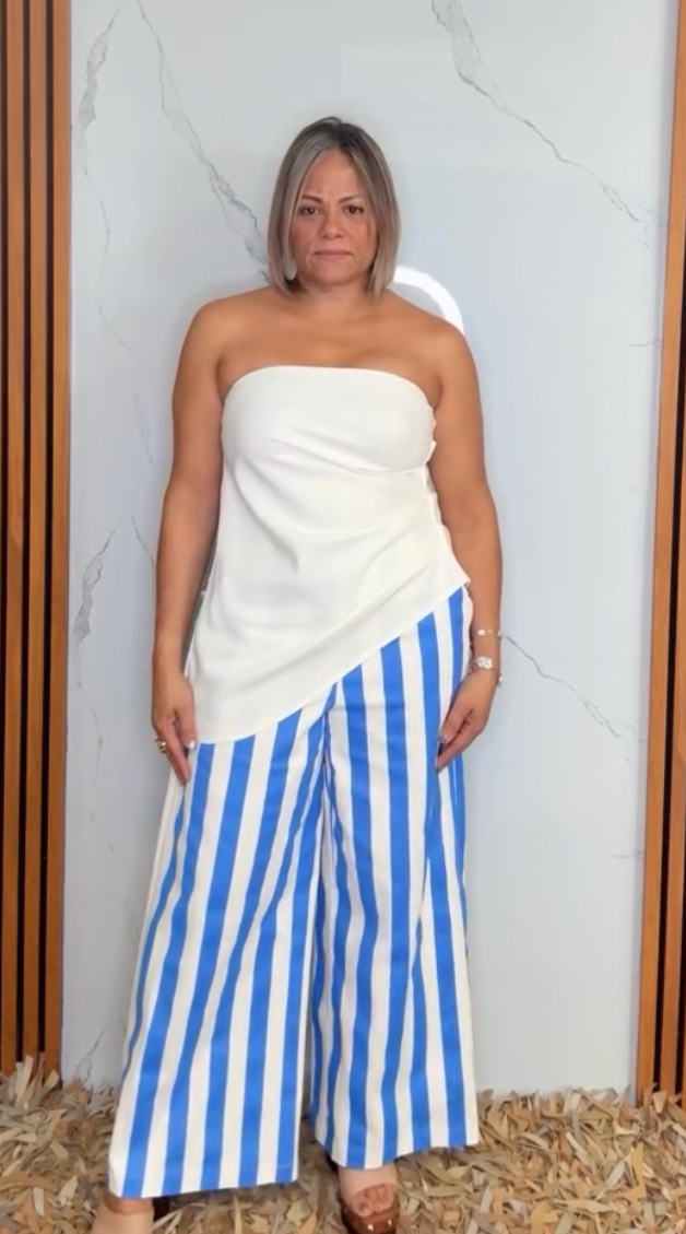Mid-rise Wide Leg Stripe Pants
