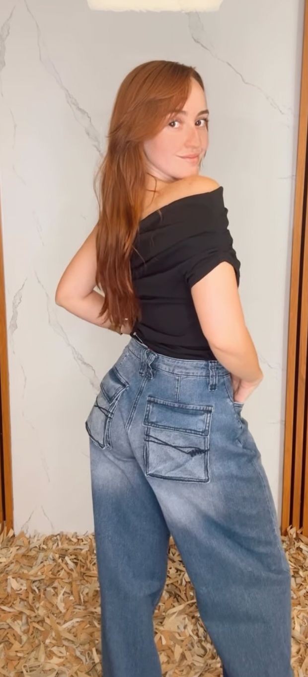 Two Button Waist Baggy Barrel Jeans